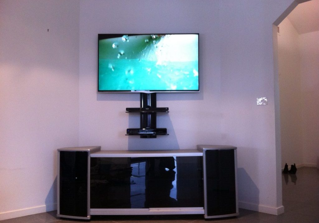 Custom concealed cabling double shelf under a wall mounted tv Tv Wall Mounted with Double Shelf