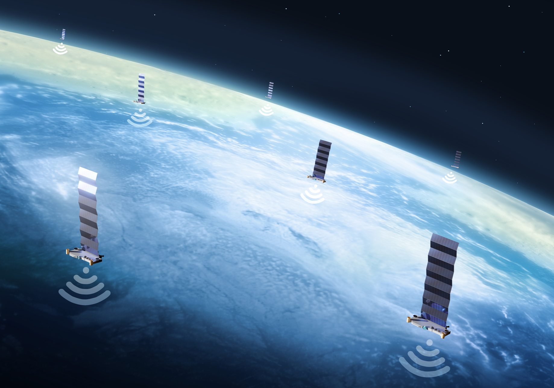 Starlink satellites, illustration Illustration of SpaceX's Starlink network of satellites.